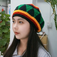 Wool Crochet Autumn Winter Warm Loose Casual Sunshade Jamaican Rasta Beanie Hat for Men Women Colorful 2