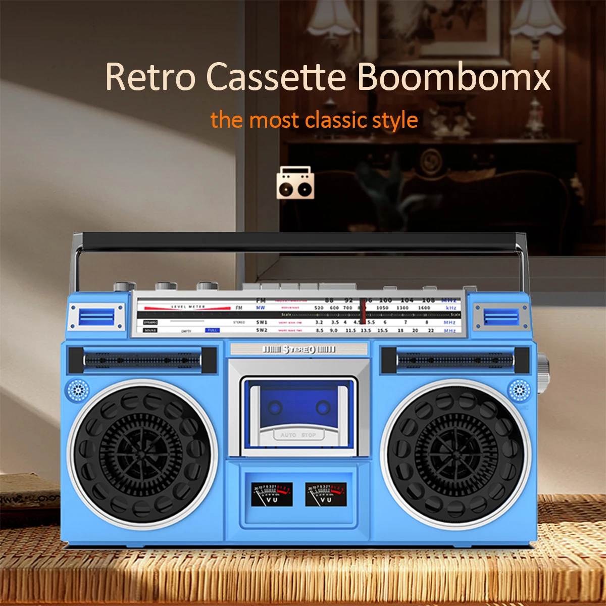 Boombox Radio Cassette Player Recorder, AM/FM -SW1/SW2 Radio, Wireless Streaming, USB/Micro SD Slots,Convert Cassettes to USB