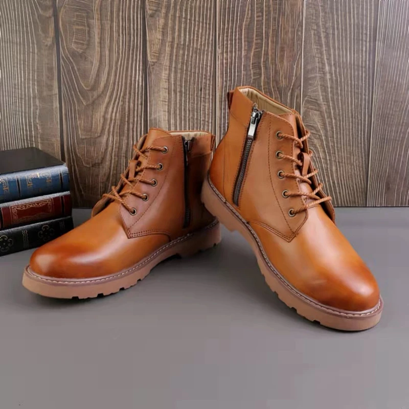 Withered Fashionable And Warm Ankle Boots Man Plush Wool Cowhide Nordic Winter Motorcycle Boots Men