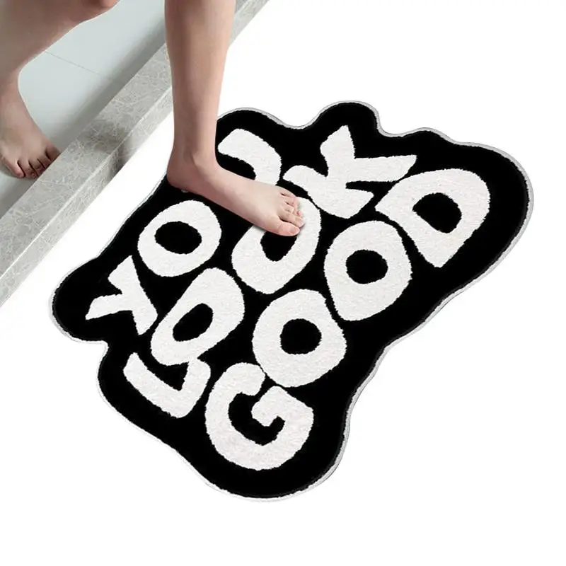 

Alphabet Absorbent Shower Rug Beautiful Microfiber Bath Mat Reusable Laundry Funny Washable Preppy You Look Good Non Slip Cute