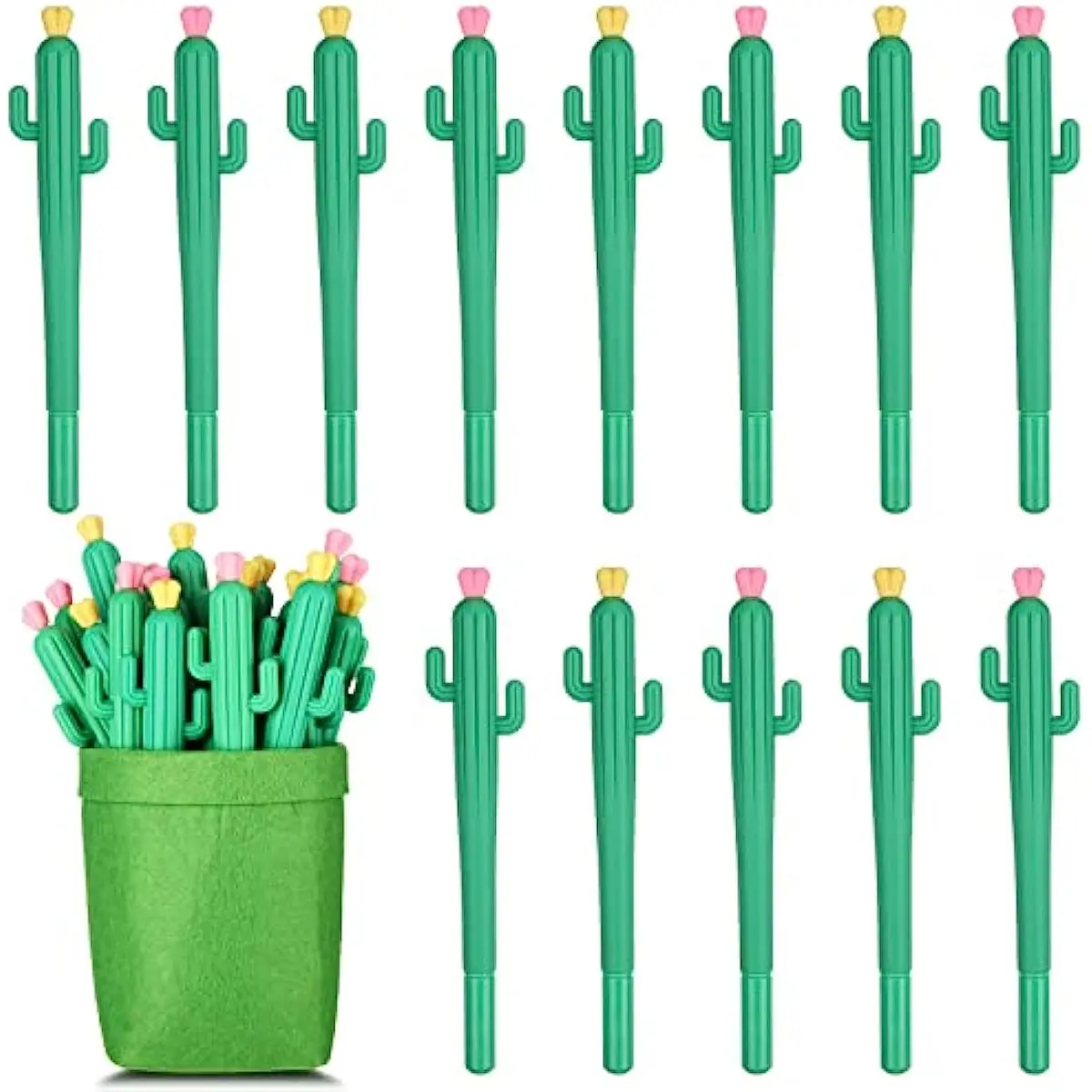 100 Pcs Cactus Shaped Roller Gel Pens Set Gifts Gel Ink Pens Pink Yellow Flower Ballpoint Writing Tools Office School Supplies pencil tray pencil shaped make up brush pen holder pot office stationery storage organizer school supplies for kids pens holder