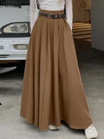 ZANZEA Women High Waist Jupe Korean Pleating Swing Skirt Vintage Fashion 2024 Spring Office Falda Holiday Loose Solid Long Skirt - Image 4