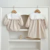 Family Sister Matching Dress Outfit Baby Girls Clothes Long Sleeve Flower Large Lapel Girl Dress Baby Romper Princess Dresses 5