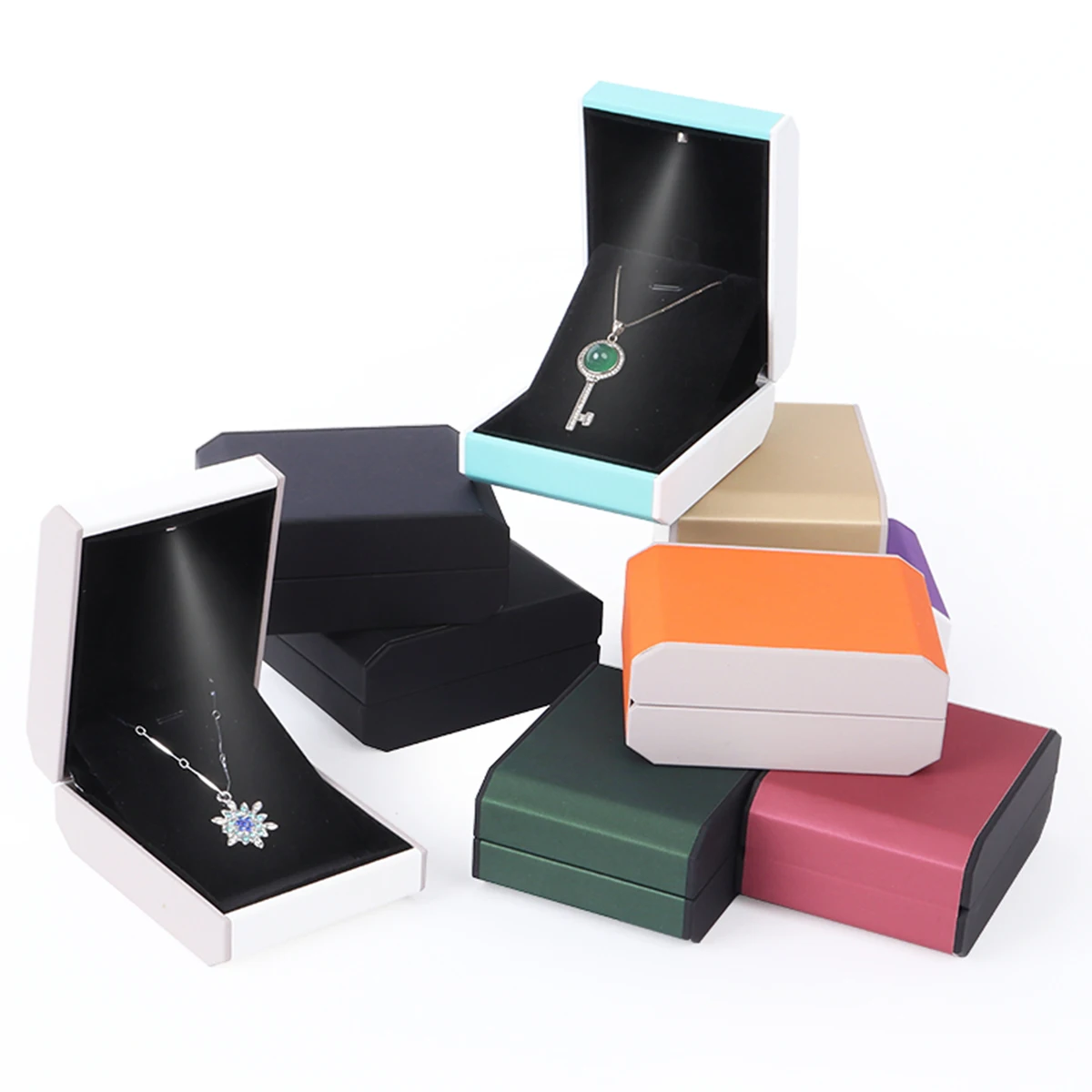 TA MINGREN Jewelry Light Box Two-Color Polygon Box Ring Pendant Necklace Box Multicolor Led Light Box Women Gift