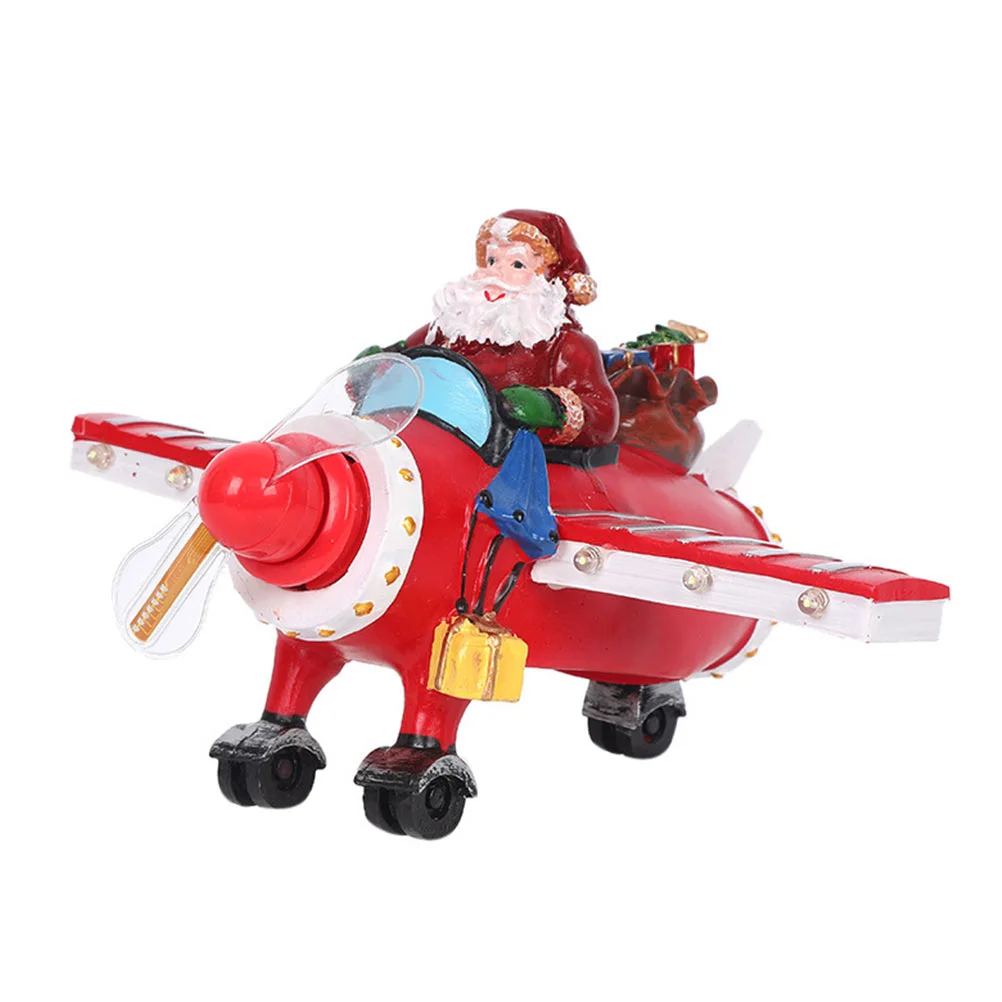

Airplane Santa Claus Desktop Adorn with Light Xmas Decoration Resin Craft Party Tabletop Supply Flying Toys
