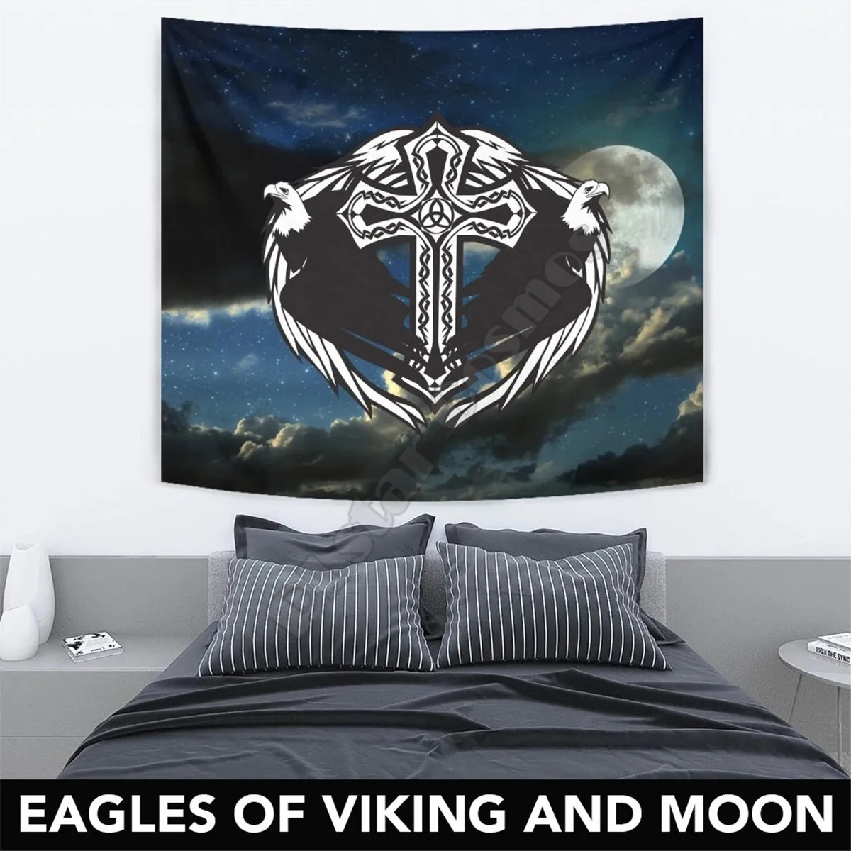 Viking Style Tapestry Eagles Of Viking Style And Moon 3D Print Wall