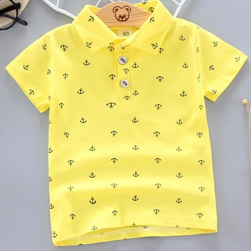 2024 Summer Shirt Baby Boys Girl Short Sleeved Lapel Clothes Kids Cotton Print Breathable Tops Children's Clothing 12M-5Y