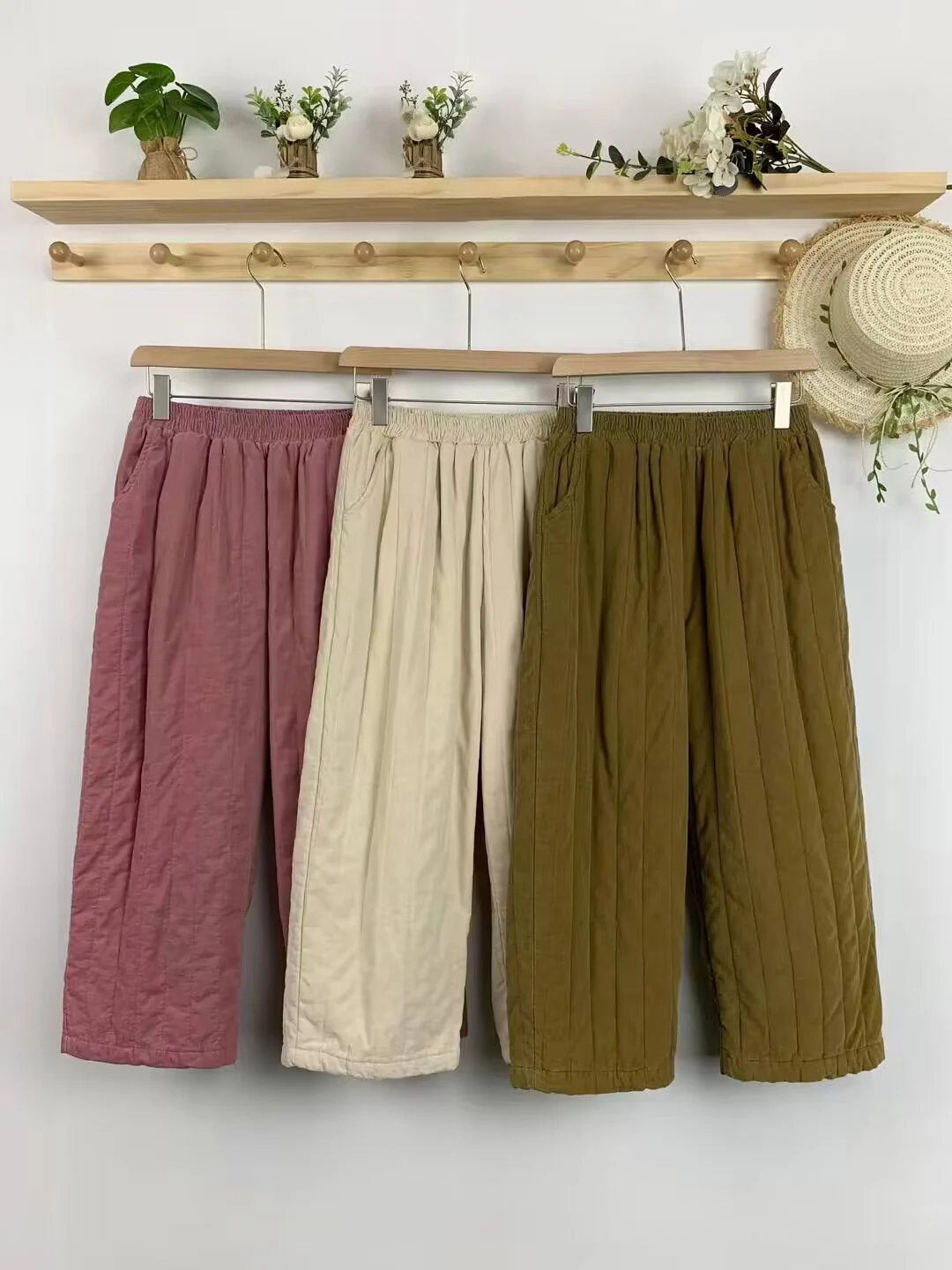 

Winter Sweet Solid Color Elastic Waist Casual Wide Leg Pants 823-515