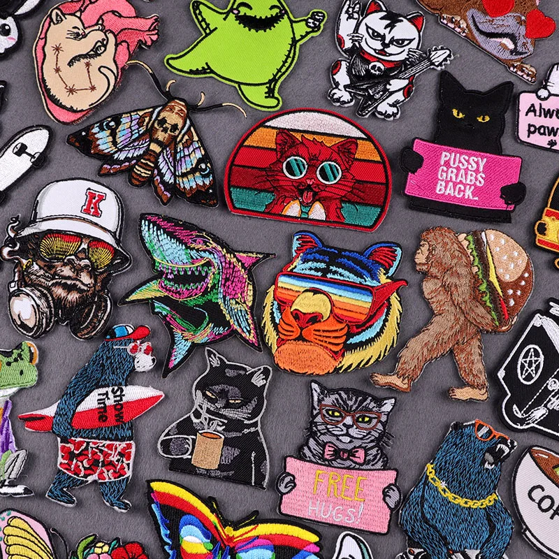 

Punk Animals Patches For Clothing Thermoadhesive Patch On Clothes Cartoon Animal Embroidered Patch DIY Fusible Stickers Badges