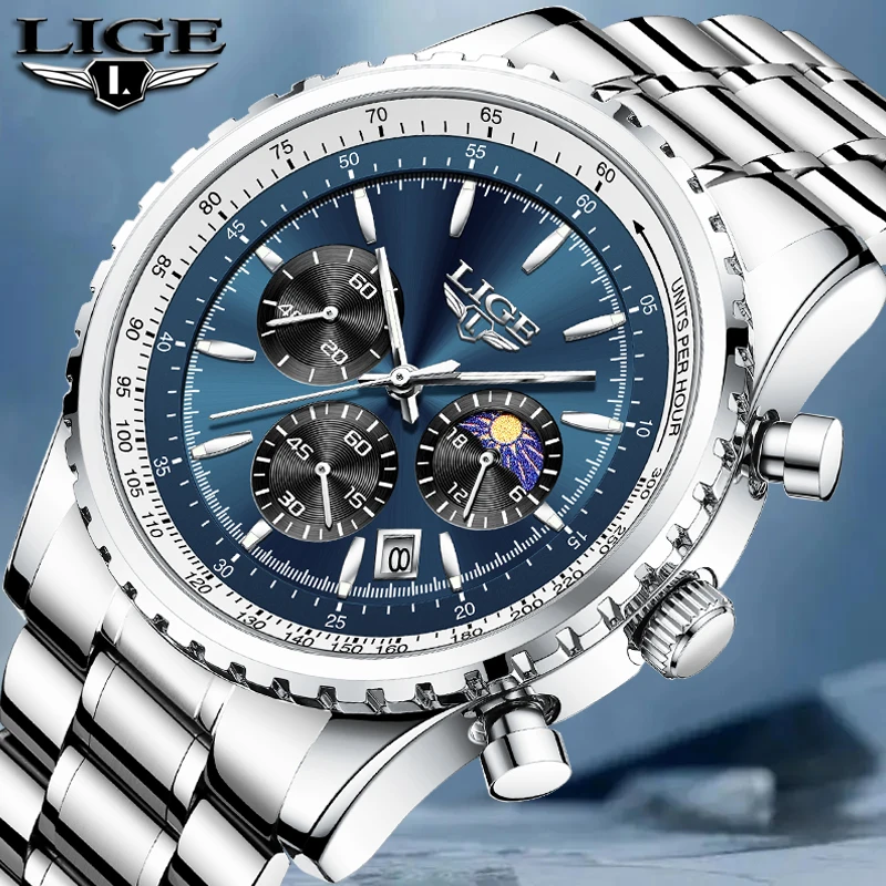 

LIGE Men Sport Military Watch Luxury Luminous Chronograph Quartz Watches Clock Calendar Waterproof Wristwatch Relogio Masculino