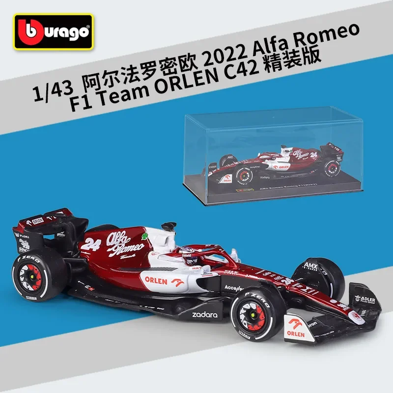 

Bburago 1:43 2022 Alfa Romeo F1 Team ORLEN C42 Static Vehicles Collectible Model Racing Car Toy with Plexiglass Display Box