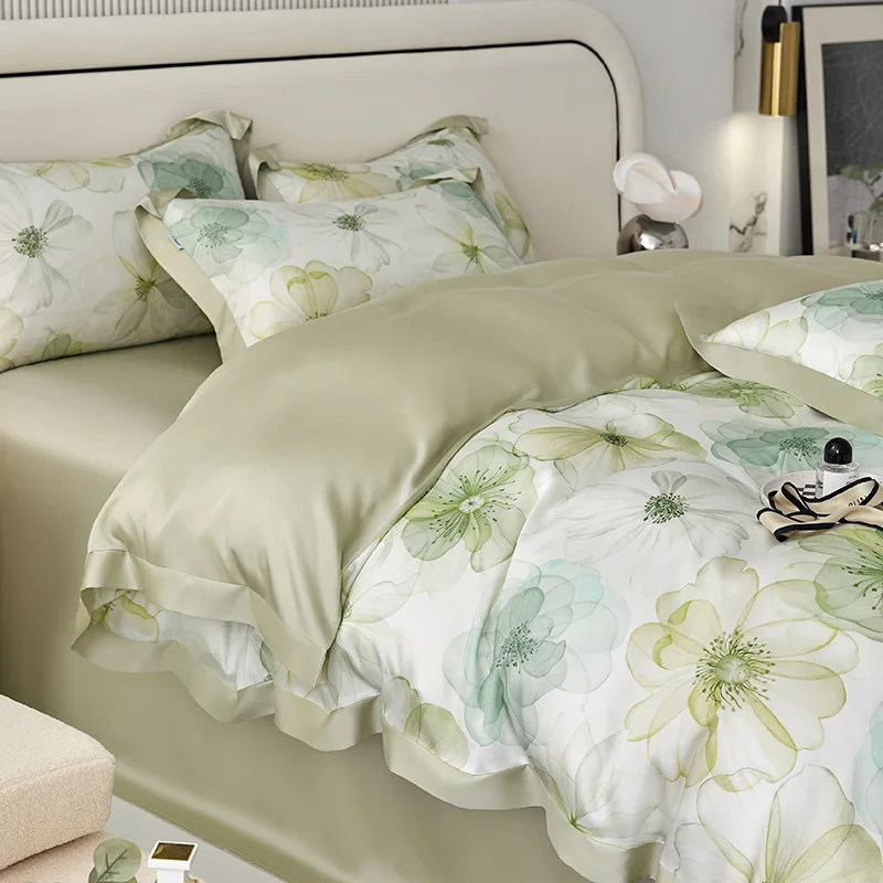 

Summer Cool and Silky Bedding Four-piece Set 60 Count Lycee Print Duvet Cover Pillowcase Bedding Bed Set Bedding Set Luxury