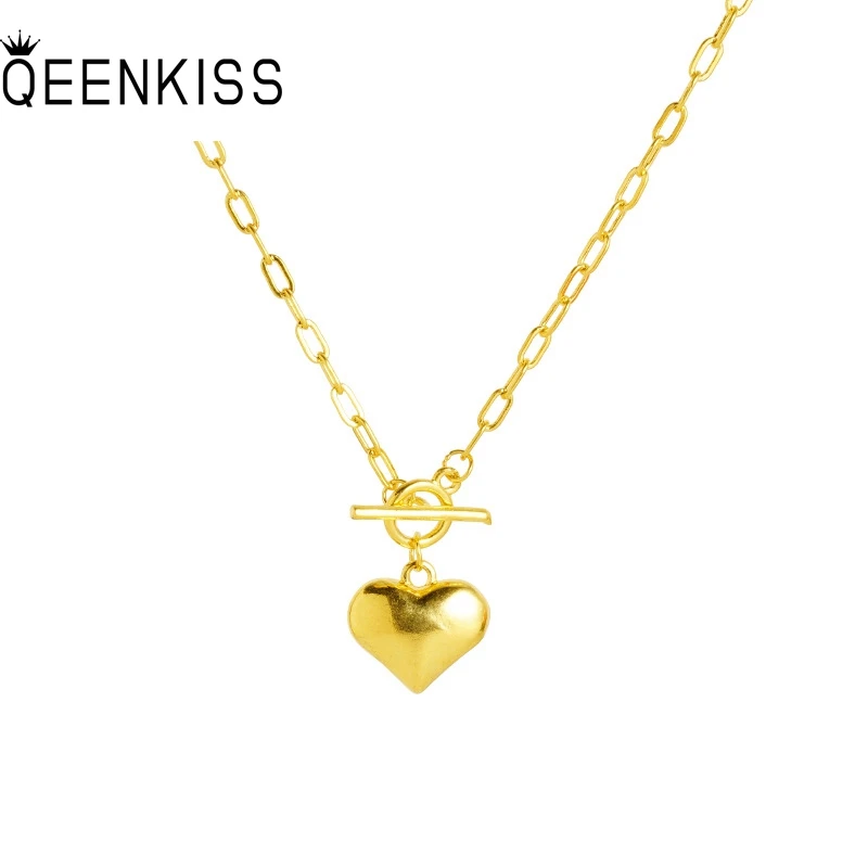 

QEENKISS 24KT Gold Heart Jewelry Sets For Women Necklace+Ring Jewelry Wholesale Wedding Party Birthday Bride Ladies Gifts JS561