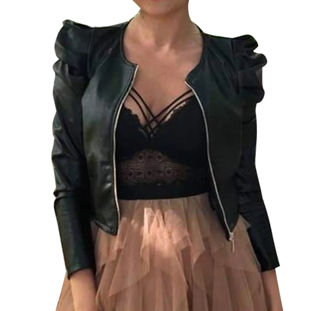 Leather Jackets Coat Autumn Puff Sleeve 