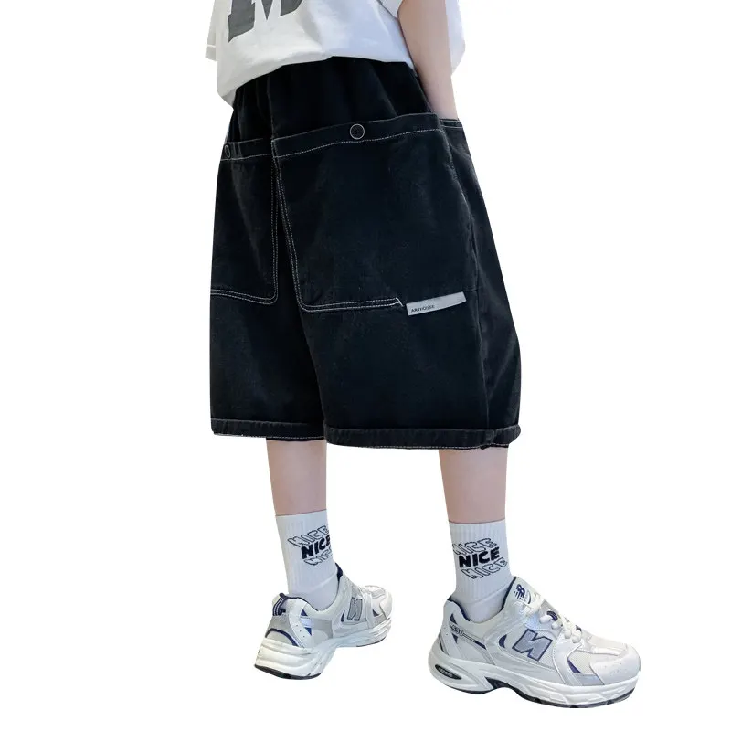 

Children's Wear High Quality Denim Casual Fashion New Korean Black Shorts Loose Sweatpants Summer Popular Boys Kids Jeans 8 10Y