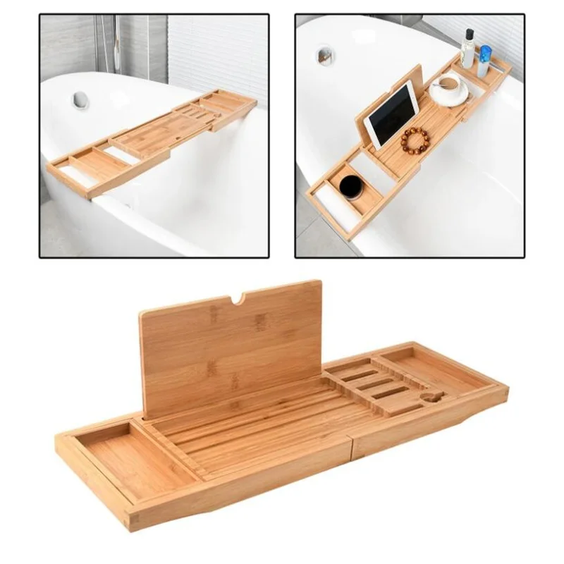 Expandable Luxury Wooden Bathtub Caddy Tray Bathtub Accessories Home Soap Dish Non Slip Tablet Holder Storage Holder wooden tray bathtub storage rack