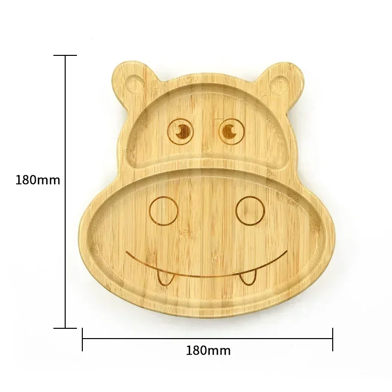 Children's Animal Pattern Bamboo Tableware with Base Suction Cup Baby Feeding Tableware Bamboo Plate Dinner Plate BPA Non-slip 6