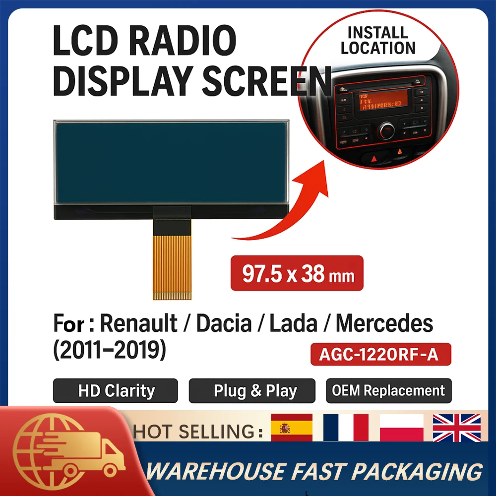 Écran LCD De Rechange Pour Dacia Duster, Captur, Logan, Sandero, Lodgy, Dokker - 97,5 X 38 Mm - Compatible Nombreux Modèles - 3