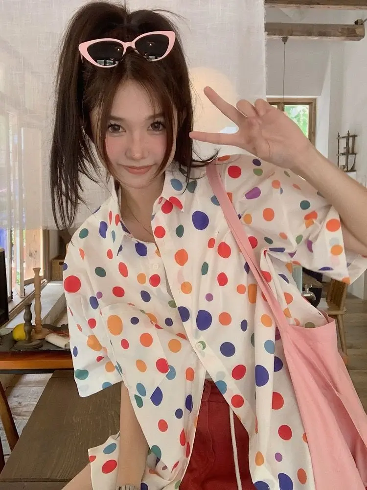 EBAIHUI Summer Japanese Print Women Shirt Cute Sweet Ladies Loose Short Sleeved Blouse Korean Edition Preppy Style Sunscreen Tee