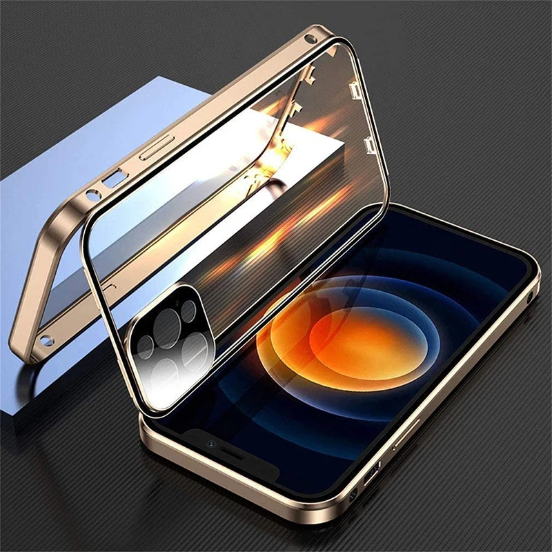 360°Double-sided Glass Cover for IPhone 13 12 11 Pro 13mini 12mini  Fall Prevention Lens Protection Case Snap on Case iphone 12 phone mini case