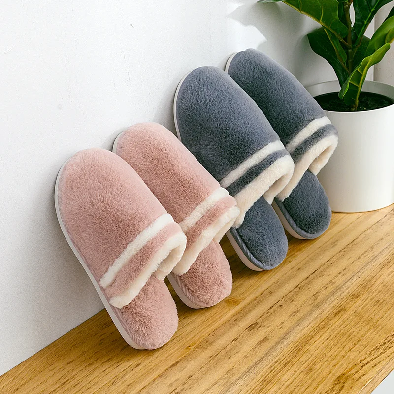 thumbnail image 3 of Zapatillas de casa para mujer, para interior, dormitorio, ligeras, de algodón EVA, para parejas, chanclas lisas y suaves, para otoño e invierno, cálidas y peludas, 3 of 5