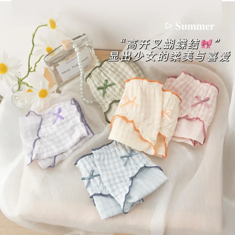 

Sweet soft waxy spring and autumn cotton underpants female cotton antibacterial crotch mid-waist girl student lovely agaric edge