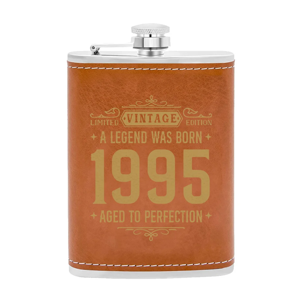 7온스 휴대용 포켓 힙 플라스크 스테인리스 스틸 가죽 힙 플라스크 알코올 위스키 주류 와인 남성용 선물