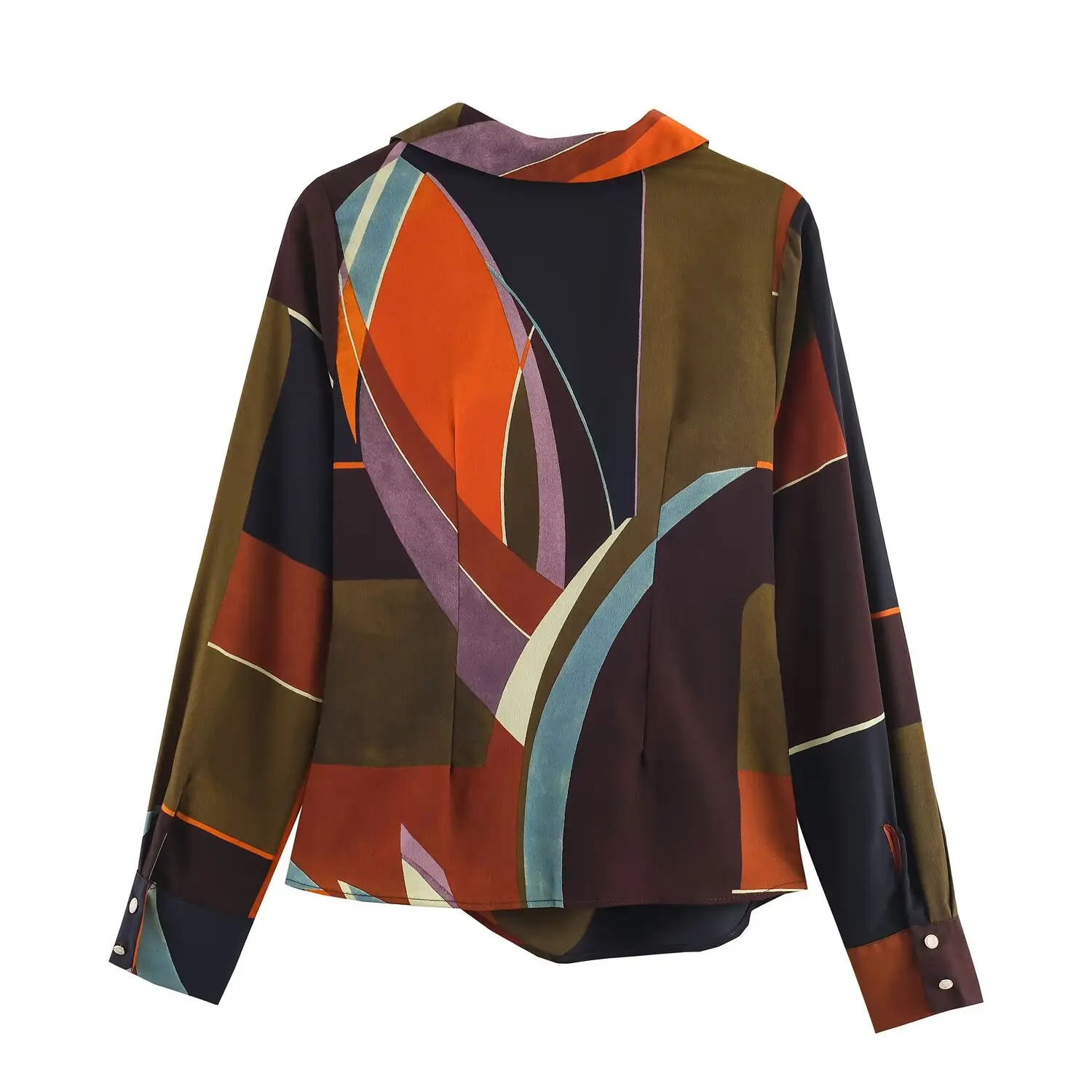 Women's Vintage Printed Shirt Female Long Sleeved Single Breasted Shirt Asymmetrical Design Spring Casual Shirt Top Streetwear