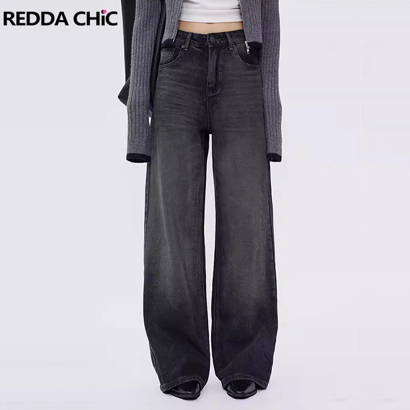 

ReddaChic Retro Y2k Brushed Women Baggy Jeans 90s Casual Loose Fit Boyfriend Wide Leg Pants High Rise Trousers Korean Streetwear