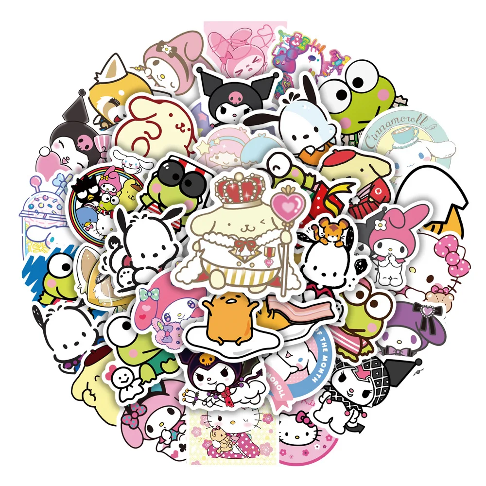 New 50 Cute Sanrio Cartoon Graffiti Stickers Window Wall Electric Car Water Cup Trolley Case Self-Adhesive Sticker Gift