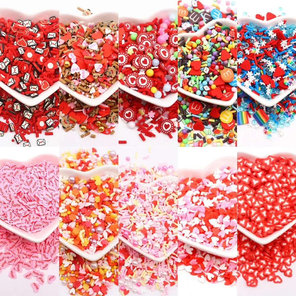 Polymer Clay Sprinkles Slices Valentine's Day Series DIY Slime Nailart Filler Accessories 10g 2-10mm, polymer clay kit,polymer clay