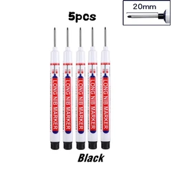5-Piece Waterproof Deep Hole White Paint Marker Set with 20mm Long Nib for Construction and Woodworking (5pcs black)