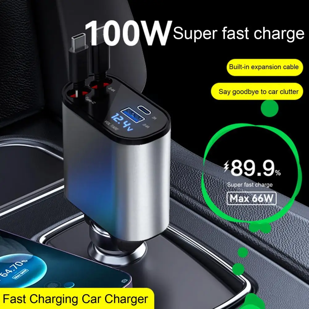

Safe Charging Car Charger Car Charger with Dual Retractable Cable High-power Dual Retractable Cable Car Chargers for Universal