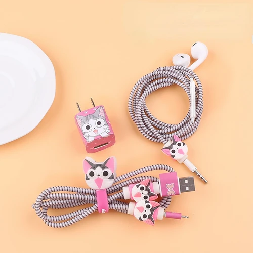 헬로 키티 케이블 바이트 프로텍터 와이어, 귀여운 아이폰 데이터 라인 이어폰 코드, USB 케이블 바이트 프로텍터 커버, 휴대폰 장식 와이어 4