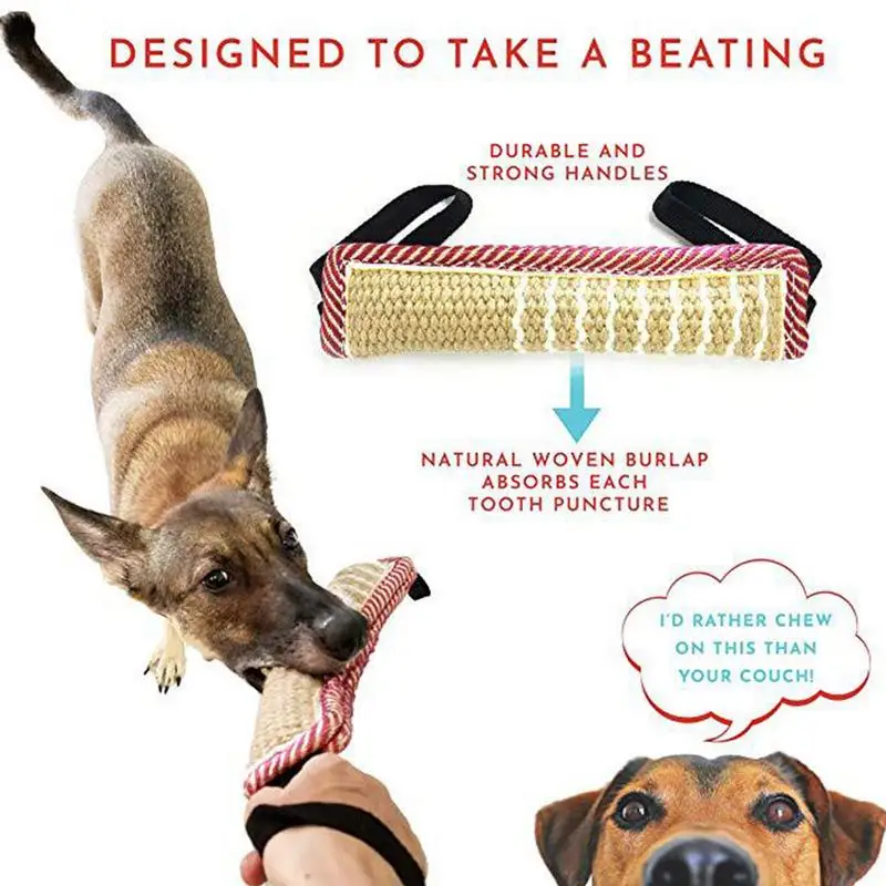 Dog Tug Toy Pet Bite Jute Tug Pillow With 2 Rope Handles Medium Large Dogs Training Toys for Malinois Pet Interative toy 5