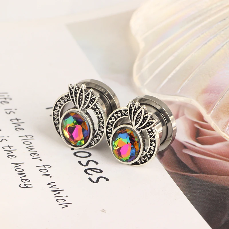 6-16mm Stainless Steel CZ Crystal Ear Piercing Plugs Gauges Expanders Body Jewelry Ear Tunnels Stretchers 60pcs