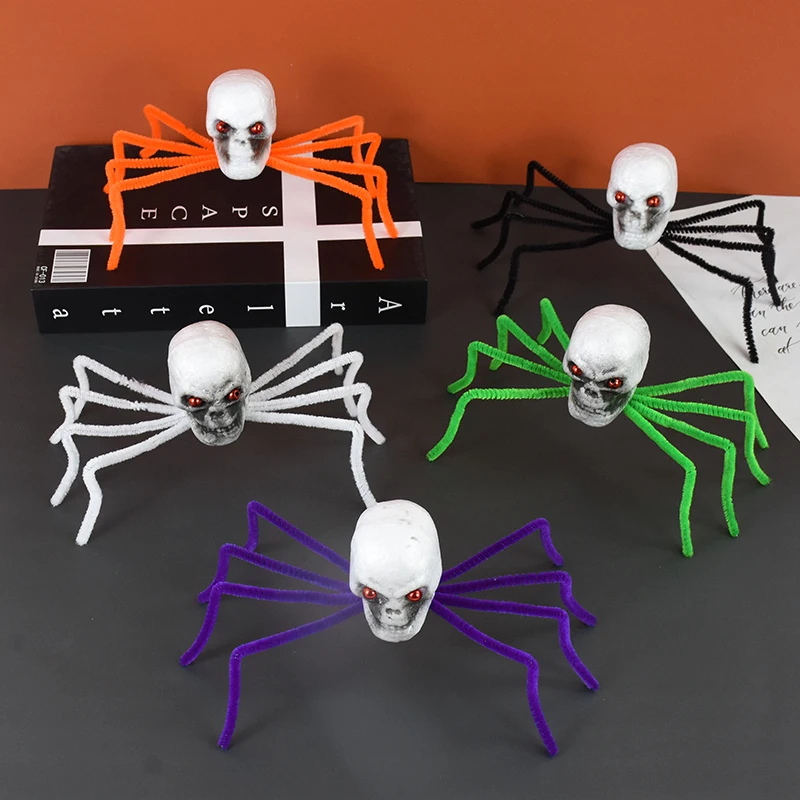 

Halloween Decoration Spider Horror Skull Skeleton Plush Spider For Halloween Party Outdoor Decor Haunted House Props Tricky Toys