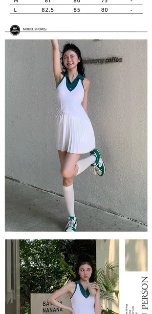 Fashion Tennis Dress Female Sleeveless White Sport Dress Training Running  Fitness Short Dress Female Golf Badminton Dress Suit