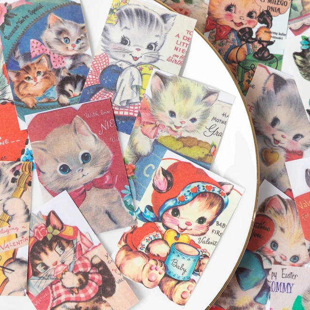 50PCS adesivi animali per bambini retrò gatto fai da te Scrapbooking diario  spazzatura Collage telefono diario