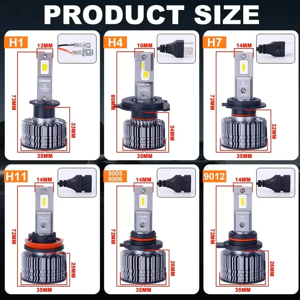 오스람 LED 9005 9006 9012 XLZ 40W H16 H11 H9 H8 H7 H4 H1 12V LEDriving 화이트 6000K 슈퍼 브라이트 자동차 헤드라이트(1쌍)