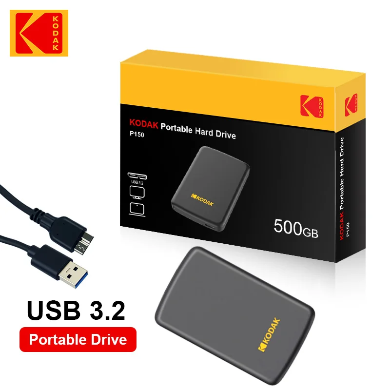 KODAK 휴대용 외장 하드 드라이브 1T 500GB USB3.0 고속 게임용 스토리지 노트북 데스크탑 PS4 PS5용 휴대용 외장 디스크