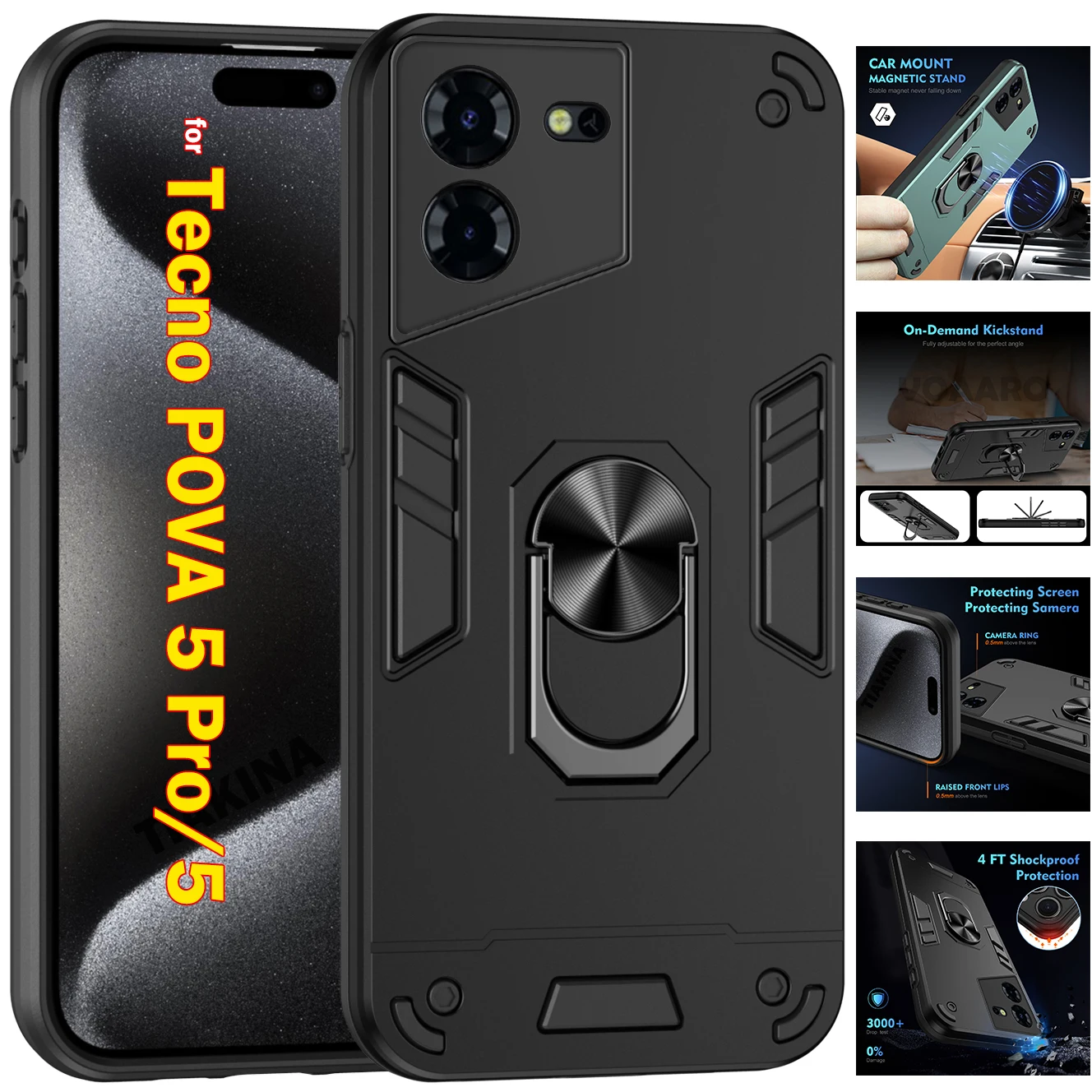 Enhanced Armor Cover with Magnetic Ring Stand - Full Protective Back Phone Case