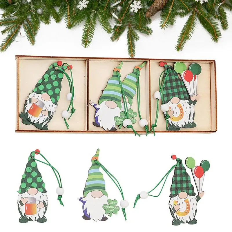

9pcs Wooden Pendant Tree Decor Gnome Wood Ornaments With Ropes For St. Patrick's Day Home Decoration