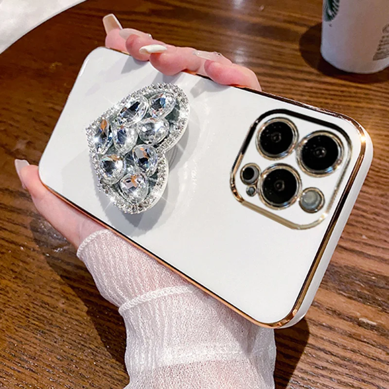 Plating Case For Samsung A34 A54 A53 A32 A33 A22 A13 4G 5G A12 A73 A25 A31 A21S A14 A52 Heart Diamond_voghion.com