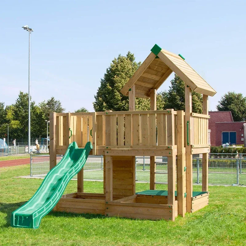 Children's Outdoor Wooden Playground Set Climbing Frame Slide Swing Equipment