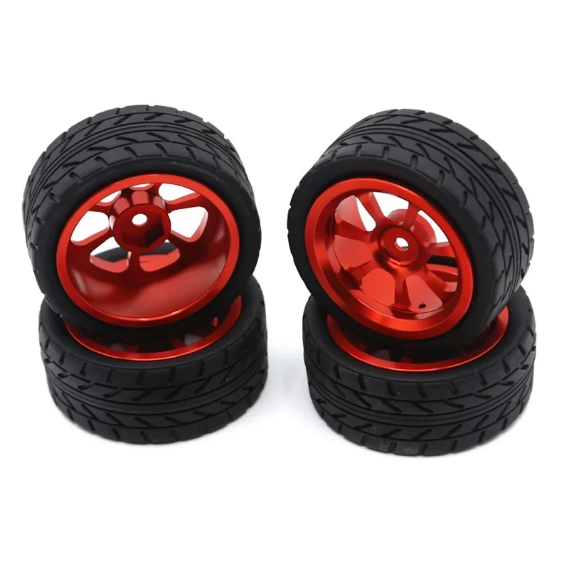 

65mm Metal Wheel Rim + High Grip Rubber Tires Tyres for Wltoys 144001 A959 A959-B 124019 124018 RC Car Parts,Red