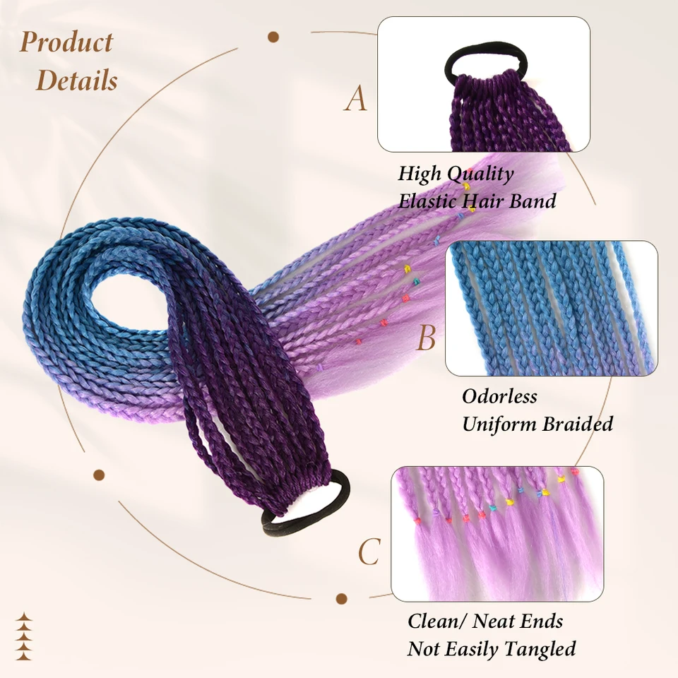 Coda Capelli Estensioni Coda Di Cavallo Con Trecce Colorate - Foto 5