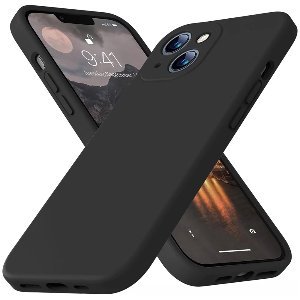 Black Shockproof Silicone Phone Case with Protective Lens Cover