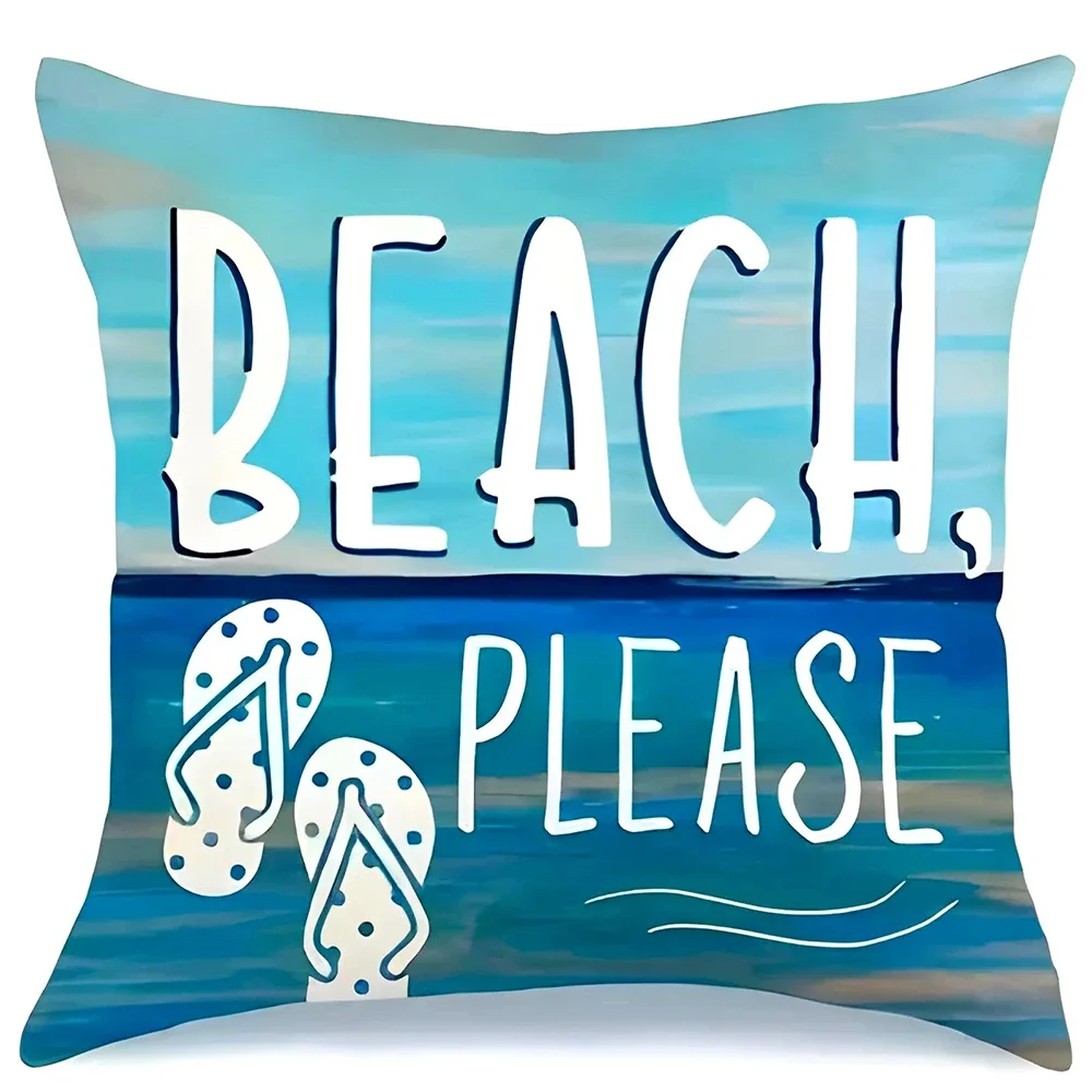 Beach Please pillow cover with flip-flop artwork