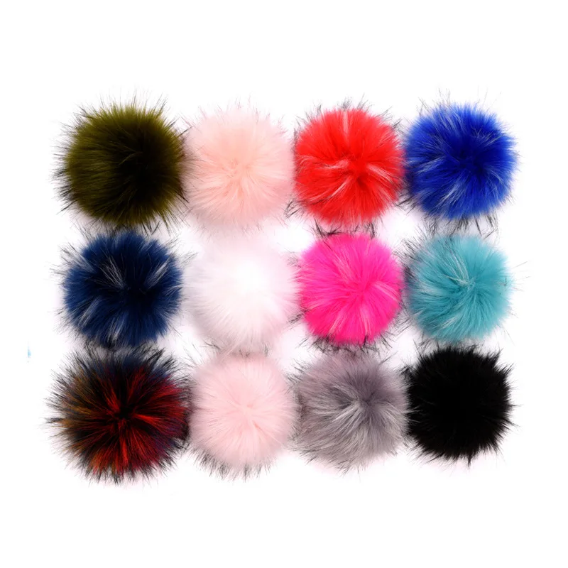 12/15cm New Large Pompom Ball With Press Button Fluffy Faux Fur Pompoms DIY Baby Girl Pompon Beanie Hat Accessories Hairball